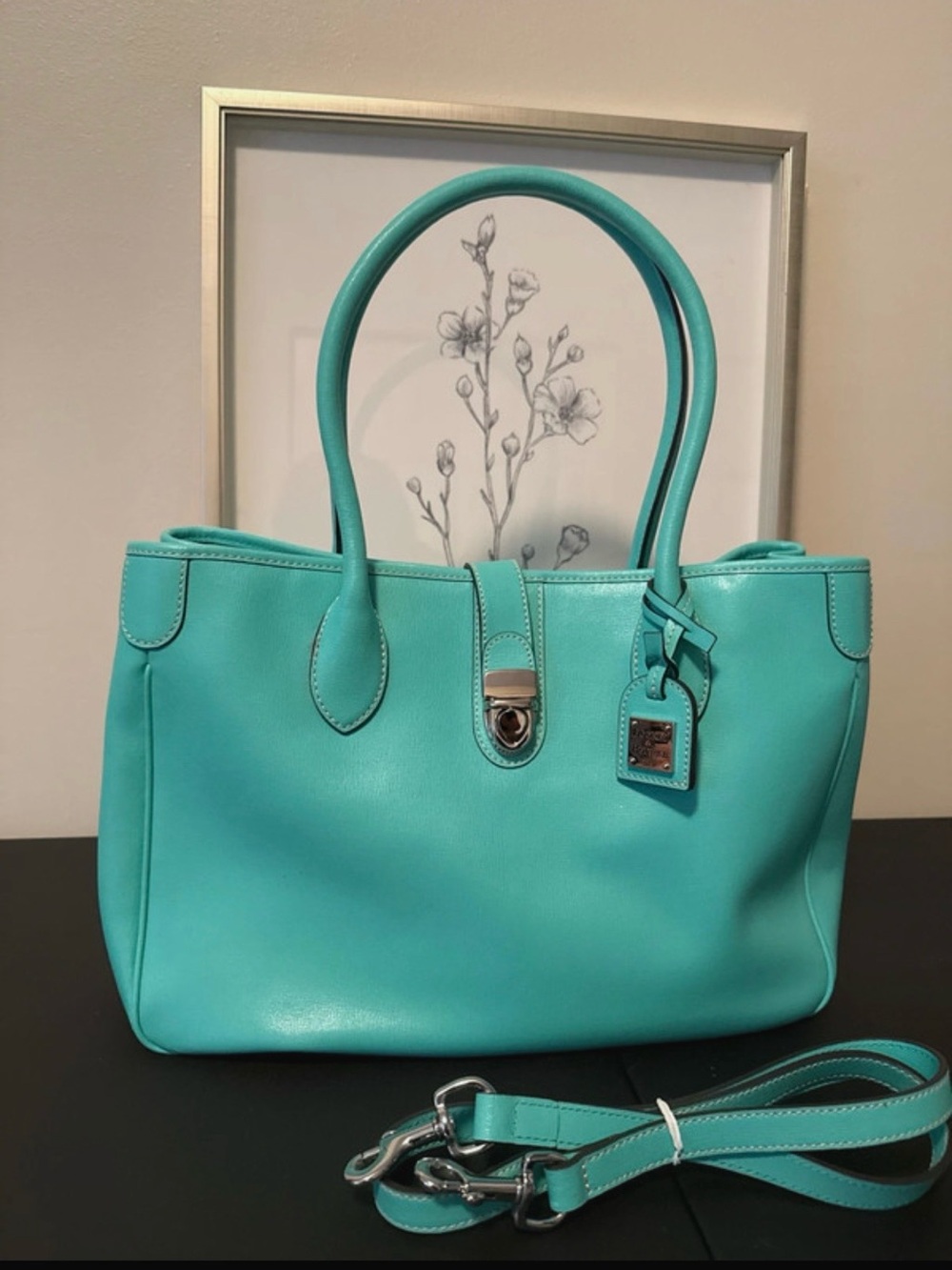 Dooney & Bourke Turquoise Leather Tote with Removable Strap